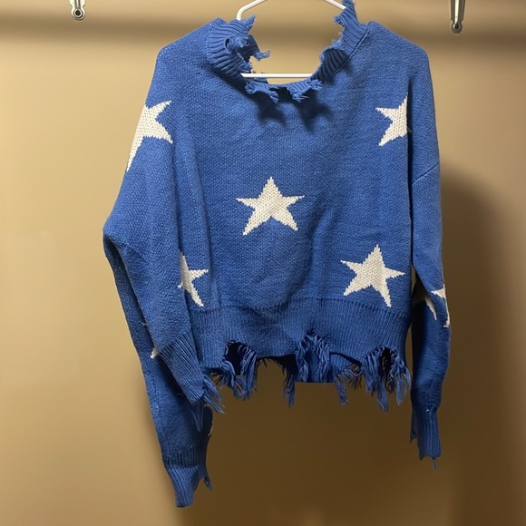 Zaful Womens OS One Size Star Crop Frayed Distressed Sweater - Picture 3 of 3